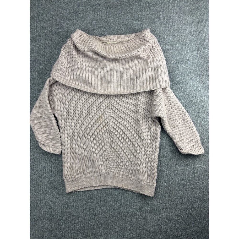 Umgee Chunky Knit Fold Over Sweater Women's S Blush/Taupe Off The Shoulder